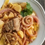 Pork Tenderloin with Sour Cream and Apples served over egg noodles