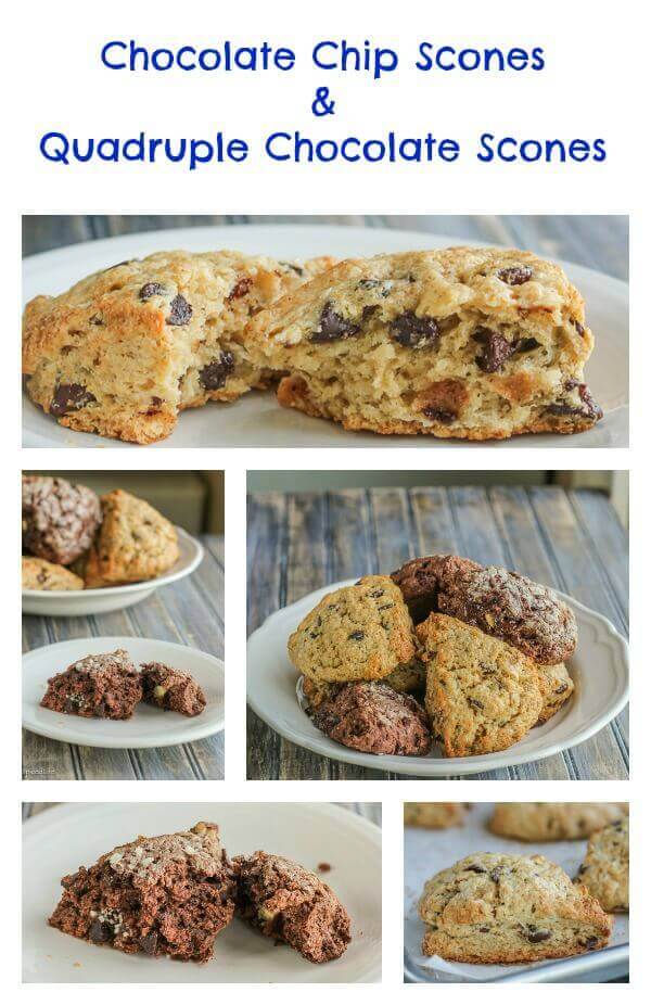 Chocolate Scones! Chocolate Chip Butterscotch and Quadruple Chocolate Scones are wonderful for dessert or as an afternoon snack! And so easy!