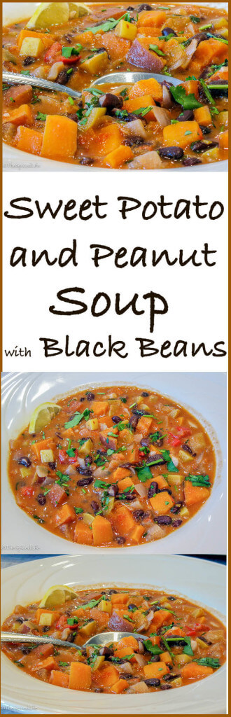 This Sweet Potato and Peanut Soup with Black Beans will rock your world! Easy, delicious, healthy!