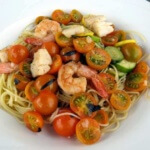 Shrimp & Scallops Tossed with Cherry Tomatoes, Basil & White Wine