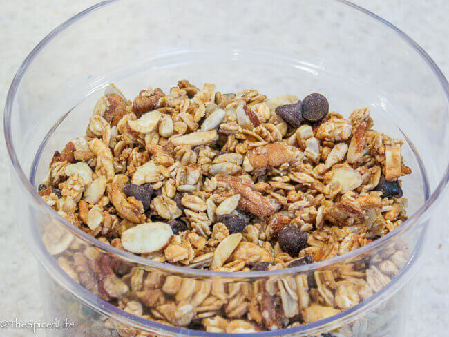 Peanut Butter Chocolate Chip Granola--salty, sweet, and addictive for eating out of hand! Healthy with nuts and whole grains also!