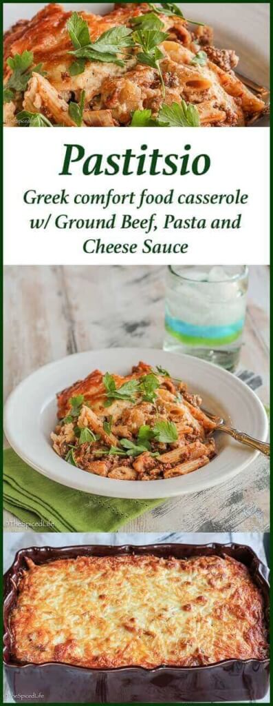 Pastitsio: Greek comfort food casserole of pasta, ground beef and bechamel--lightened with cauliflower and mushrooms!