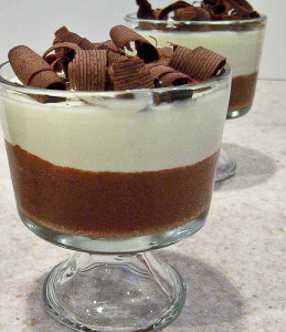 Double Chocolate Peppermint Parfait--bittersweet chocolate mousse and white chocolate mousse, layered with peppermint