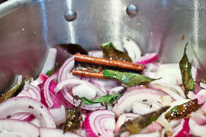 Roasting whole spices and onions in All Clad stainless steel for Indian curry
