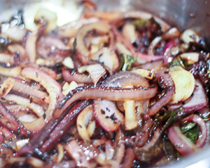Browning onions, garlic, ginger in All Clad stainless steel pot for Indian curry