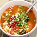 Posole with roasted pork tenderloin and ground chile pepper