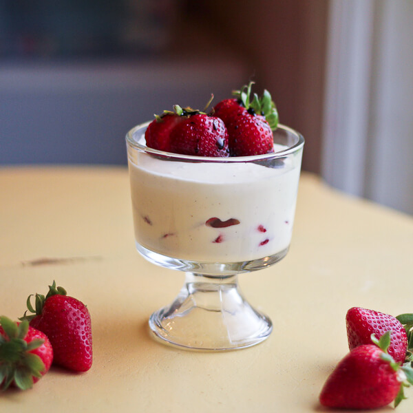 White Chocolate Mousse with Strawberries and Balsamic