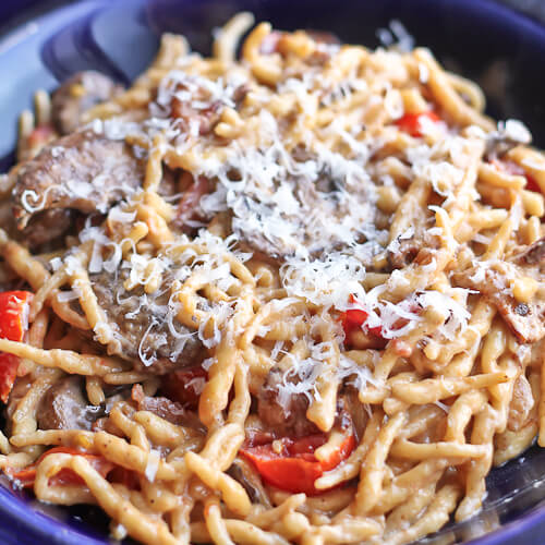 Pasta with Bacon, Mushrooms and Tomatoes