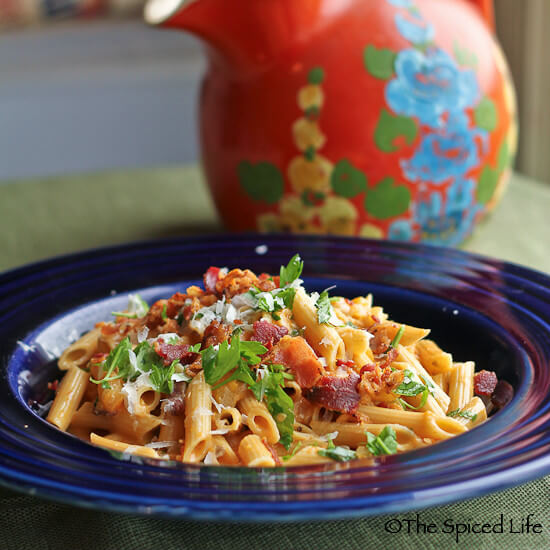 Pasta with Melon, Bacon and Shredded Cheese