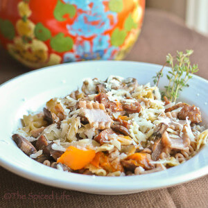 Farro Pasta with Mushrooms, Apples and Sausage
