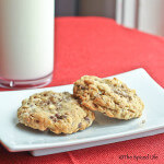 Oatmeal Cookies with Cocoa Puffed Rice Cereal, Coconut Flakes and White Chocolate Chunks