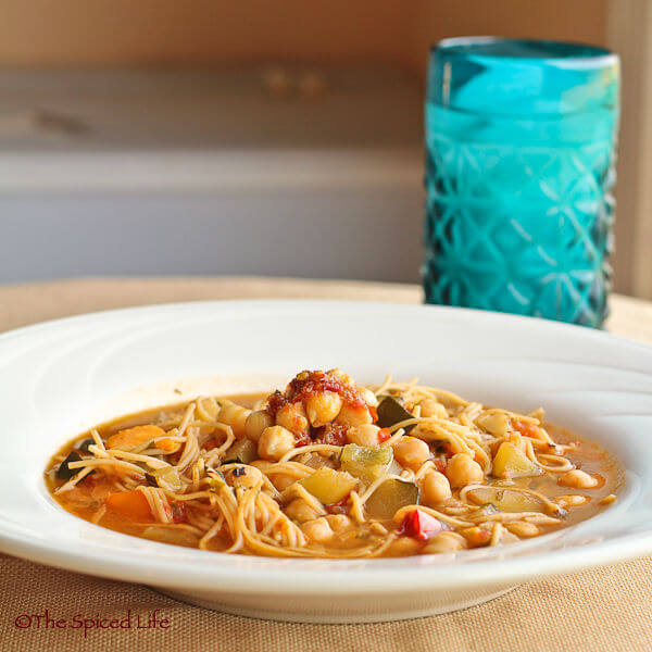 Moroccan Mixed Vegetable and Garbanzo Stew with Harissa