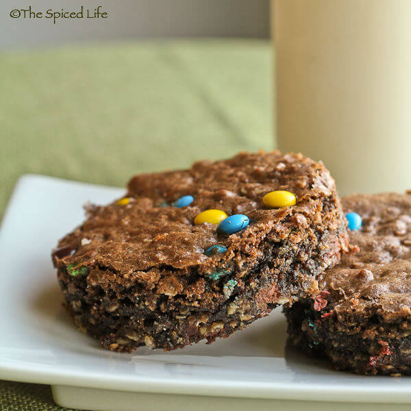 M&M, Chocolate Chip and Oat Brownies