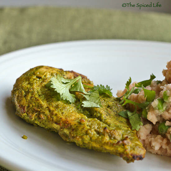 Broiled Chicken Breasts Marinated in an Indian Cilantro Paste