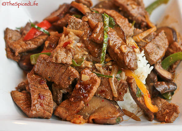 Thai Beef and Mushroom Stir Fry Flavored with Nam Prik Pao and Basil