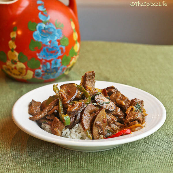 Thai Beef and Mushroom Stir Fry Flavored with Nam Prik Pao and Basil
