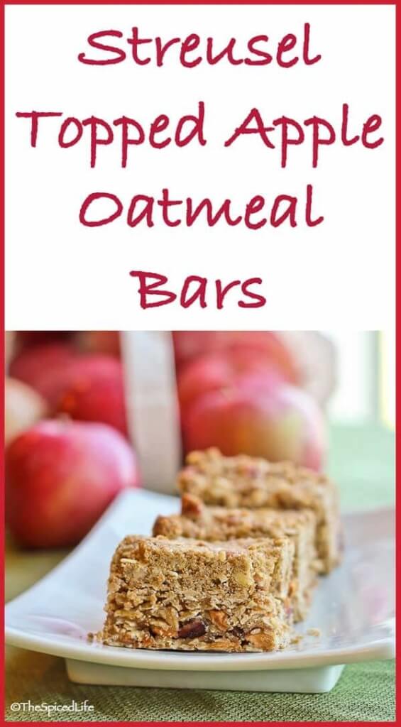 Pecan and Oat Streusel Topped Oatmeal Bars with Dried Apples and Cranberries: these are autumn in a bar cookie--but thanks to dried apples they can be enjoyed year round!