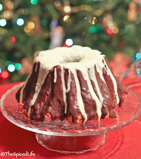 White and Dark Chocolate Coated Peppermint Pound Cake
