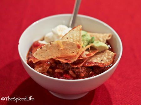 Smoky Beef Brisket and Bean Chili Topped with Nachos for the Slow Cooker