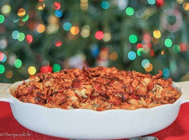 Make Ahead Maple Waffle Breakfast Casserole with Bacon and Sausage for Breakfast or Brunch! PERFECT for Christmas morning or a weekend when you want something extra special!