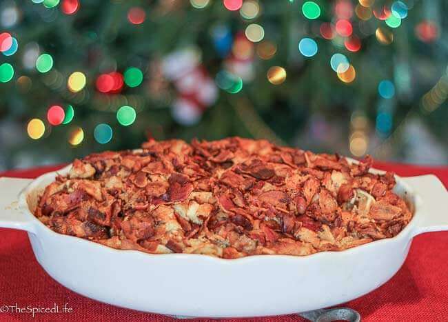 Make Ahead Maple Waffle Breakfast Casserole with Bacon and Sausage for Breakfast or Brunch! PERFECT for Christmas morning or a weekend when you want something extra special!