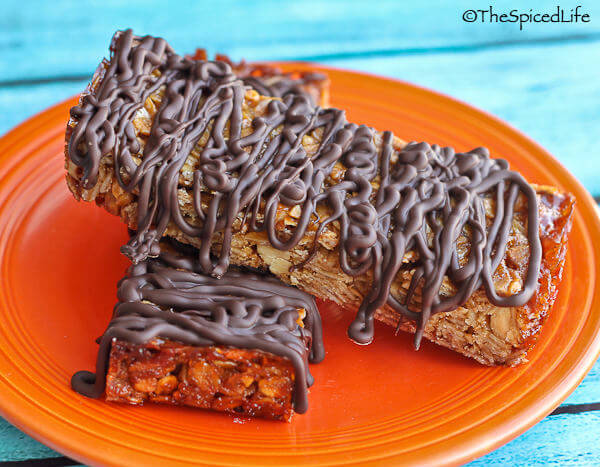 Peanut Energy Bars Drizzled with Chocolate