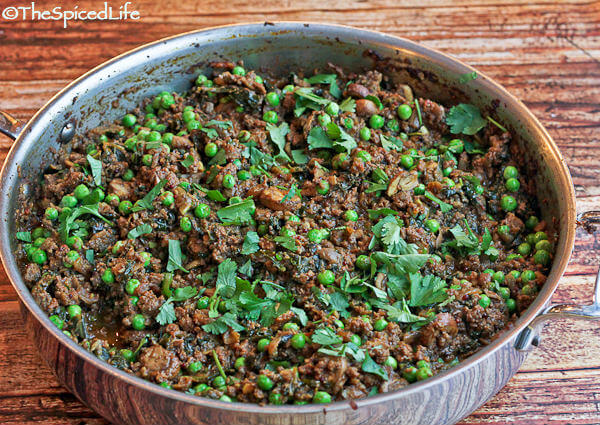 Kheema (Indian Ground Mushroom-Beef Curry) with Kale and Peas