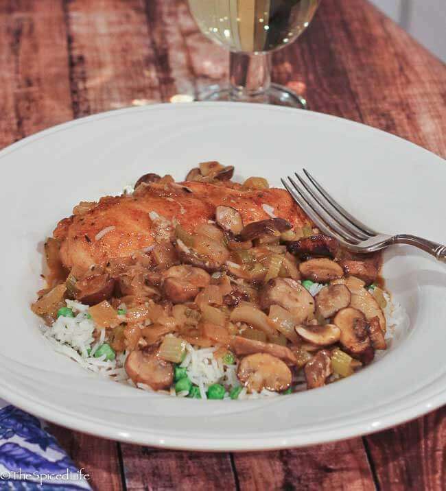 A New Orleans style Chicken Fricassee with White Wine and Mushrooms