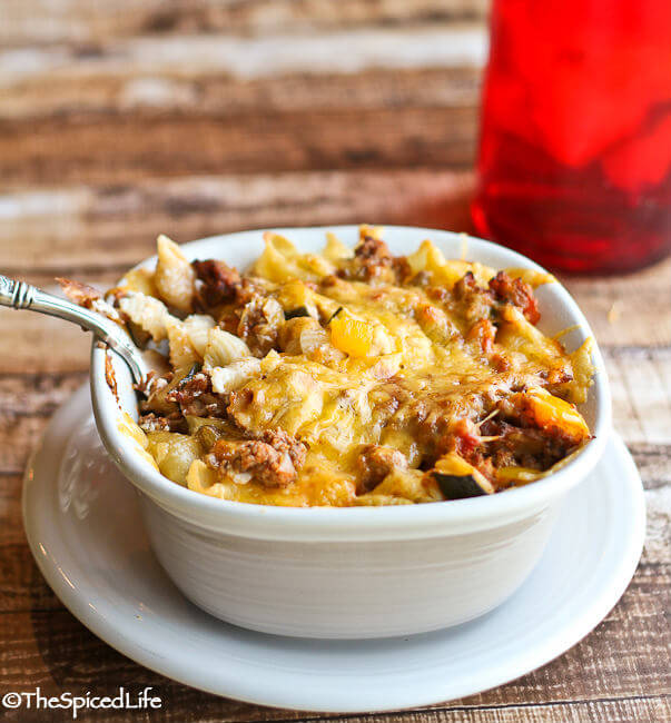 Mexican Pasta Bake with High Fiber Noodles, Cottage Cheese, Sour Cream and Ground Meat--simple and delicious!!!