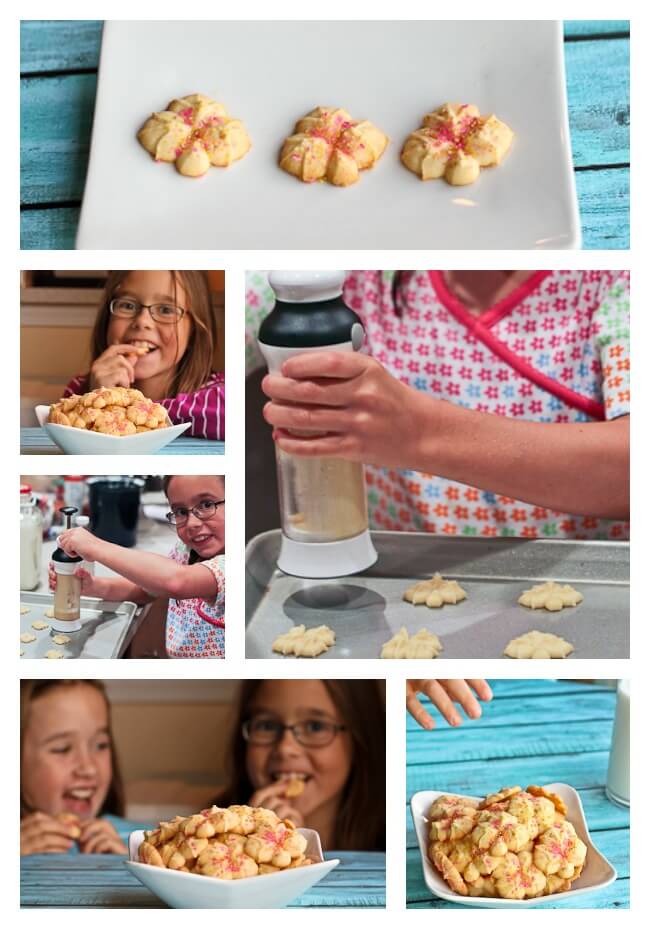 Kids using OXO cookie press