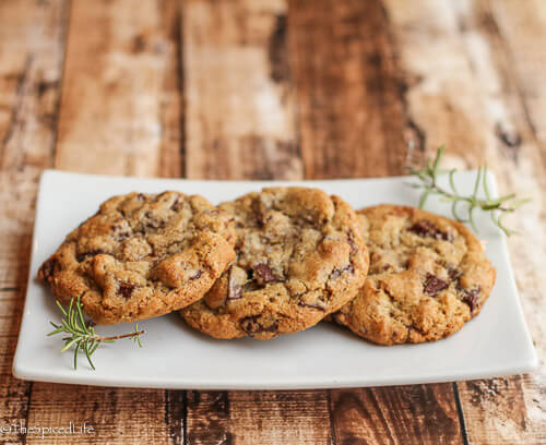 Rosemary Bourbon Chocolate Chunk Cookies with Pecans and Smoked Sea Salt