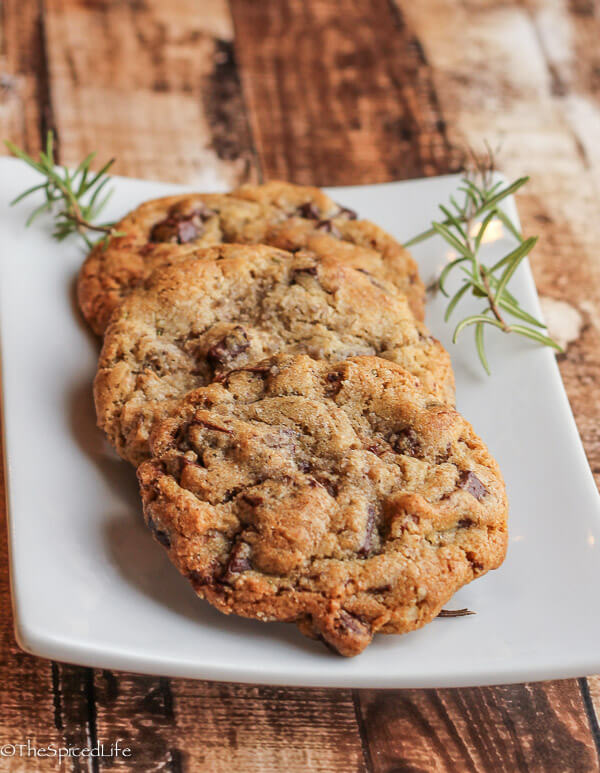 Rosemary Bourbon Chocolate Chunk Cookies with Pecans and Smoked Sea Salt 