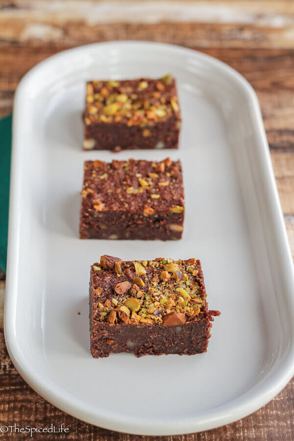 Flourless Fudgy Brownies with Pistachios and Macadamia Nuts