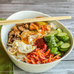 Bibimbap: a Korean rice bowl with seasoned ground beef and veggie. So much easier than you think and absolutely delicious!!!