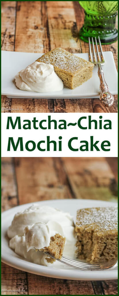 Matcha and Chia Mochi Cake: ground Japanese green tea and ground chia seeds flavor this rice and coconut milk cake. Simple and delicious!