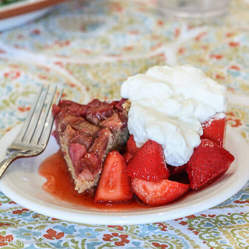 Upside Down Rhubarb Cake served with Rhubarb-Sugar Marinated Strawberries--an AMAZING spring dessert! 