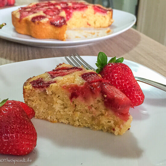 Lemon Olive Oil Cake Topped with Strawberries