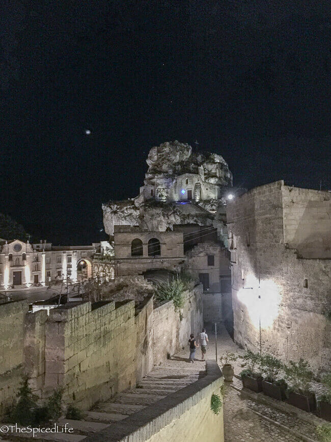 Walking back to hotel at night in the Sassi di Matera in Italy