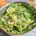 Cucumber Baby Spinach Salad with Coconut and Peanuts: This unusual, healthy salad is surpirizingly delicious--refreshing, crunchy and rich with nutrients!