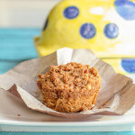 Sour Cream Peach Muffins with Pecan Streusel--easy, fun to bake with kids, delicious, and full of healthy ingredients!