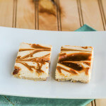 Caramel Swirled Cheesecake Bars--unbelievable easy and so delicious! Completely from scratch!