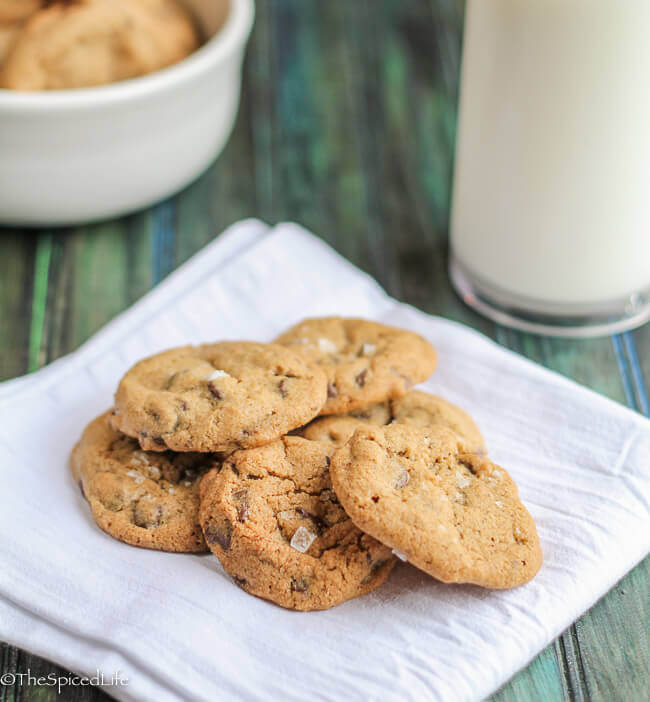 Crispy Bite-Sized Chocolate Chip Cookies--easy to make and delicious! The crunch is light and airy and offset by rich chocolate chips and butter. My family went crazy for these!