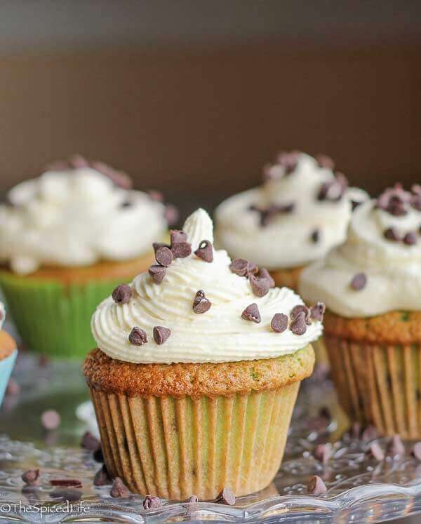 Mint Chocolate Chip Cupcakes: a creme de menthe cake with mini chocolate chips is topped with a whipped cream buttercream and truly outdoes the ice cream!