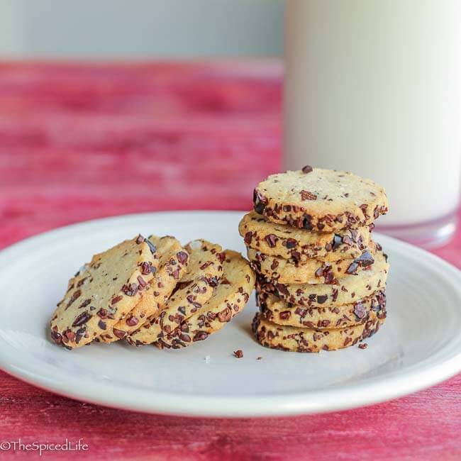 These Nibby-Chocolate Olive Oil Cookies are delicious and unique! Because they are slice and bake, they can be made ahead to bake off for your holiday table or any other occasion.