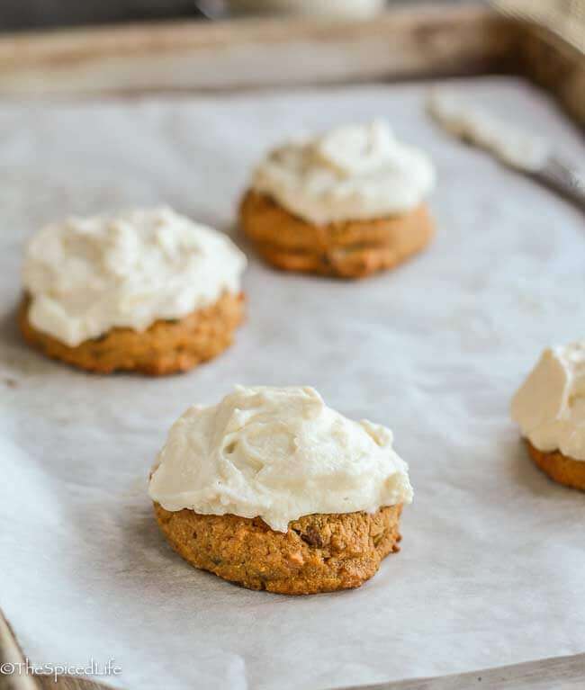 Pumpkin Drop Cookies with Pistachios and White Chocolate Chunks-3 Ways! A healthier breakfast cookie, an easy cream glazed make ahead treat, or for real indulgence, top with a whipped cream buttercream!