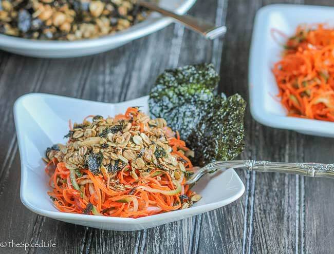 Spiralized Sake Carrot Salad with Nori Granola--unexpected but absolutely delicious and easy!