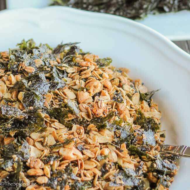 Japanese Inspired Savory Sesame Nori Granola: Sweet, salty and full of unami goodness, this is a great snack, and great for sprinkling in place of croutons on salads!