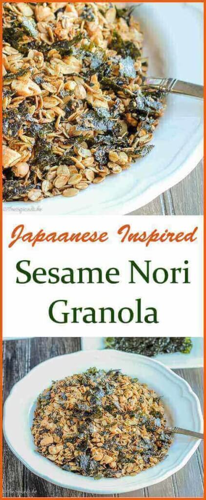 Japanese Inspired Savory Sesame Nori Granola: Sweet, salty and full of unami goodness, this is a great snack, and great for sprinkling in place of croutons on salads!