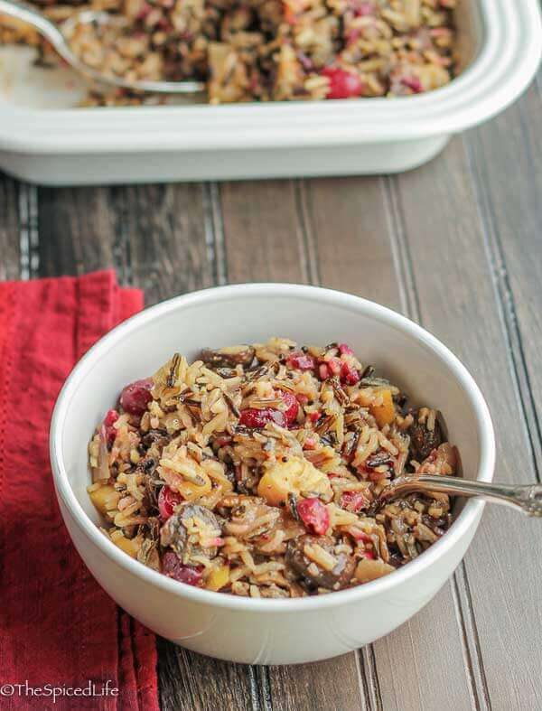 Cranberry Stuffing with Apples, Mushrooms and Wild Rice will be the vegetarian hit of your holiday meal!