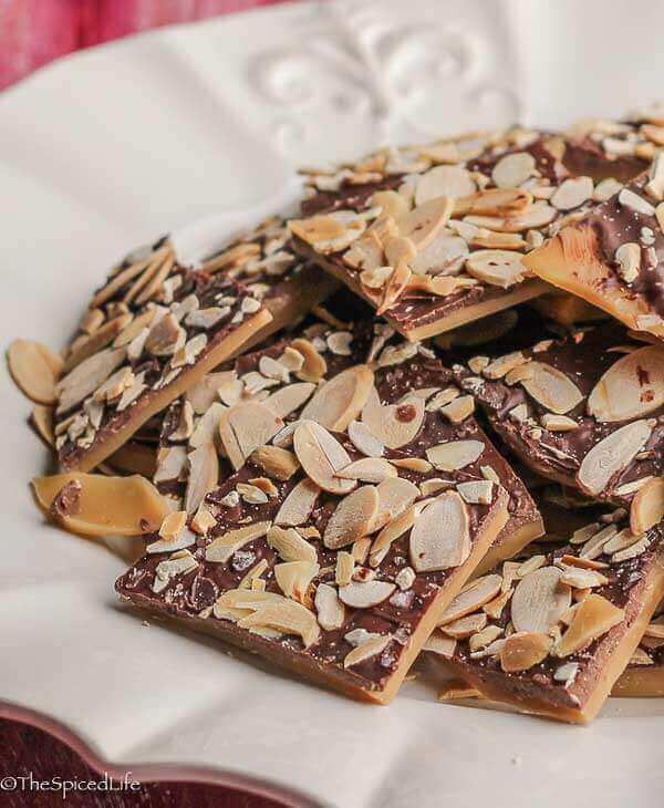 Salted Almond Milk Chocolate Buttercrunch is easy and delicious. Perfect for a Christmas cookie tin or your holiday cookie party!